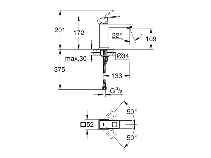 Grohe Einhebelmischer<Einhand-Waschtischbatterie Eurocube M-Size Chrom