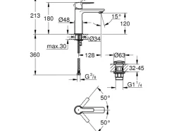 Grohe Lineare Waschtischbatterie S-Size in Hard Graphite gebürstet< Einhebelmischer
