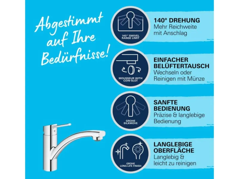 Online Grohe QuickFix Einhand-Küchenarmatur Swift DN 15 Niedrig Schwenkbereich Chrom