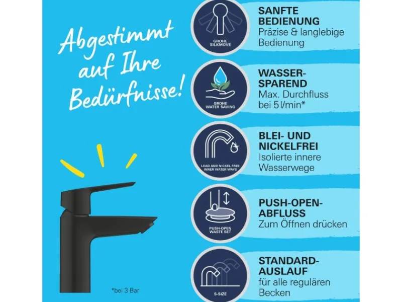 Sale Grohe QuickFix Einhand-Waschtischbatterie Start S-Size Schwarz