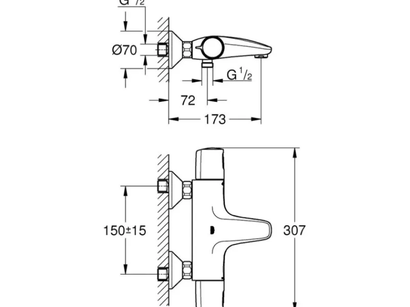Grohe QuickFix Thermostat-Wannenarmatur Precision Trend Chrom< Einhebelmischer