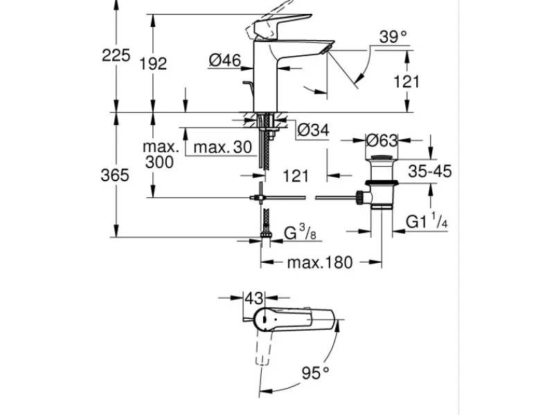 New Grohe QuickFix Waschtischarmatur Start M-Size mit Energie-Spar-Funktion 1 1/4"
