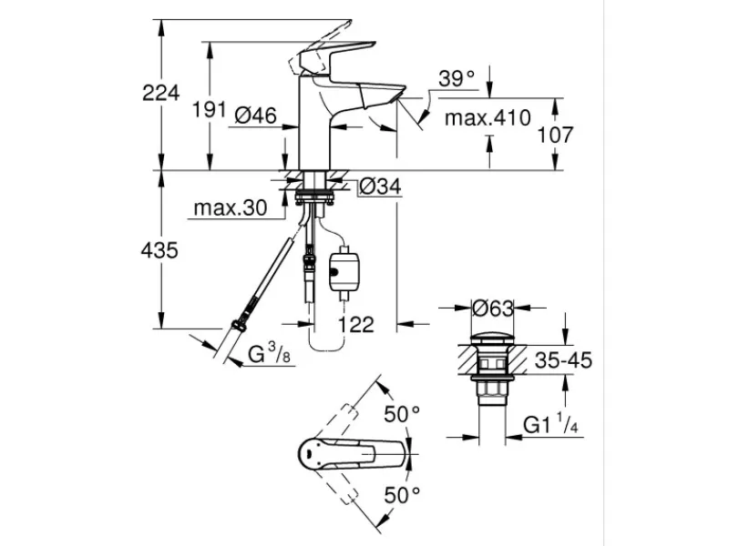Sale Grohe QuickFix Waschtischarmatur Start M herausziehbarer Auslauf 32 mm (1 1/4")