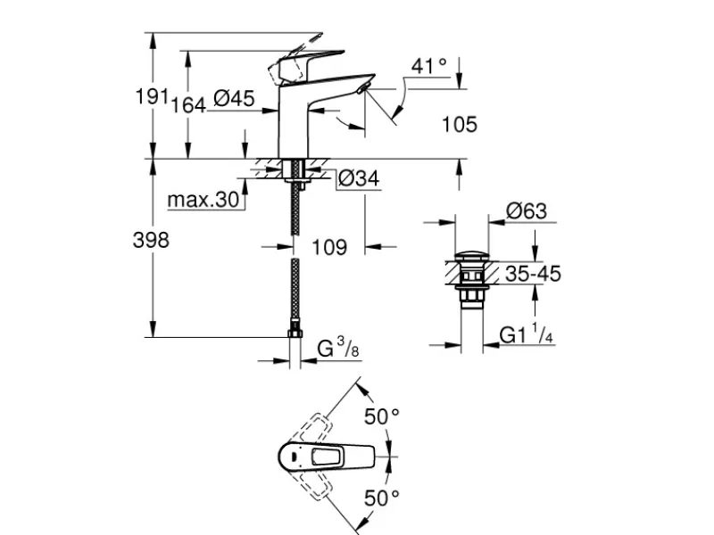 Discount Grohe QuickFix Waschtischarmatur Start Loop M Push-open Ablaufgarnitur 1 1/4"