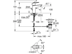 Sale Grohe QuickFix Waschtischarmatur Start Loop M Zugstangen-Ablaufgarnitur 1 1/4