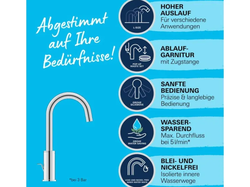 Online Grohe QuickFix Waschtischarmatur Start L-Size Zugstangen-Ablaufgarnitur 1 1/4"
