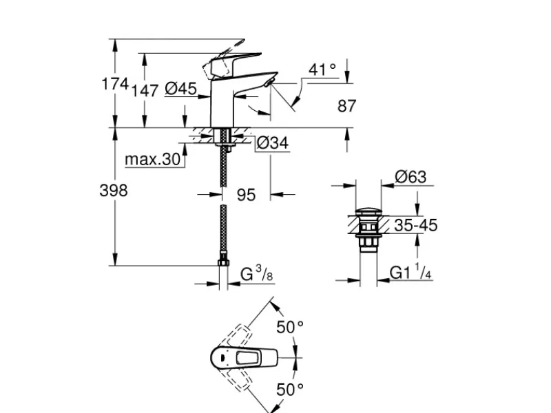Grohe QuickFix Waschtischarmatur Start Loop S LowFlow 3,5 l/min 32 mm (1 1/4")< Ersatzteile Küchenarmatur