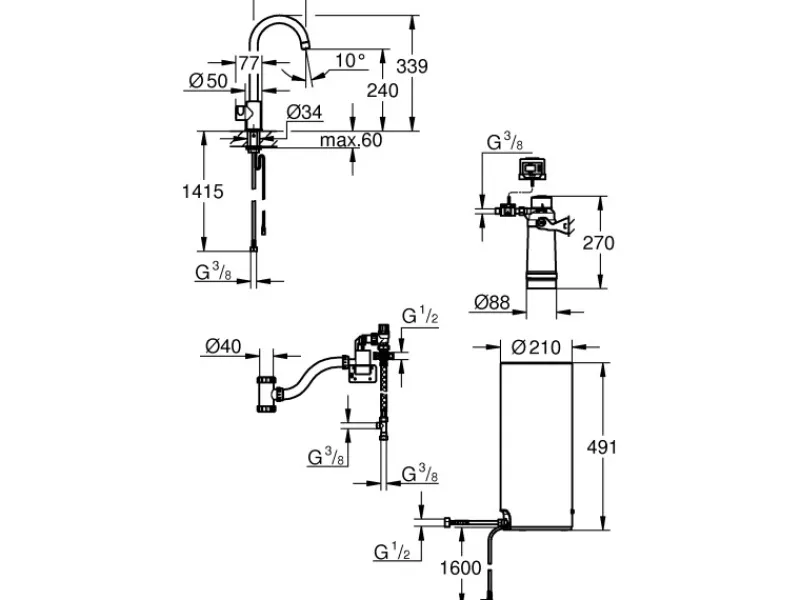 Grohe Standventil und Boiler Red Mono Größe-L Chrom< Einhebelmischer