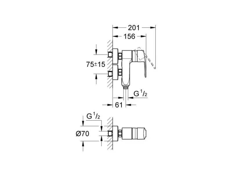 Grohe Vertica-Einhand-Brausebatterie Eurostyle Cosmopolitan Chrom< Einhebelmischer