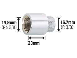 Sale Hahnverlängerung 14,9 mm (Rp 3/8) x 16,7 mm (R 3/8) Messing Verchromt 20 mm