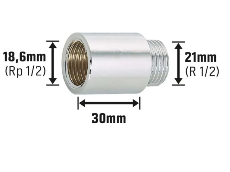 Hahnverlängerung 18,6 mm (Rp 1/2) x 21 mm (R 1/2) Messing Verchromt 30 mm< Zubehör Für Küchenarmatur