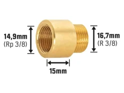 Zubehör Für Küchenarmatur<Hahnverlängerung 14,9 mm (Rp 3/8) x 16,7 mm (R 3/8) Messing 15 mm