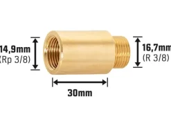 Best Hahnverlängerung 14,9 mm (Rp 3/8) x 16,7 mm (R 3/8) Messing 30 mm
