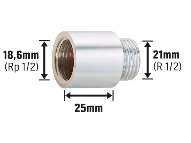 Hahnverlängerung 18,6 mm (Rp 1/2) x 21 mm (R 1/2) Messing Verchromt 25 mm< Zubehör Für Küchenarmatur