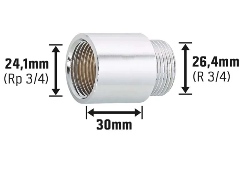 Zubehör Für Küchenarmatur|Ersatzteile Küchenarmatur<Hahnverlängerung 24,1 mm (Rp 3/4) x 26,4 mm (R 3/4) Messing Verchromt 30 mm