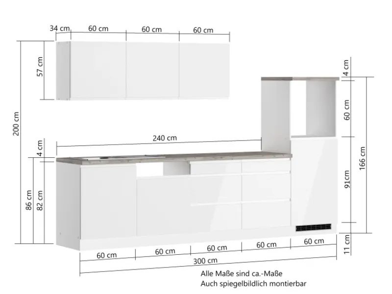 Sale Held Möbel Held Küchen Küchenzeile Gera 300 cm Weiß/Wotan ohne E-Geräte /autark