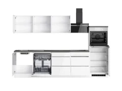 Held Möbel Held Küchen Küchenzeile Gera 300 cm Weiß/Beton mit E-Geräten /autark Induktion< Gefrierschränke|Kühlschränke