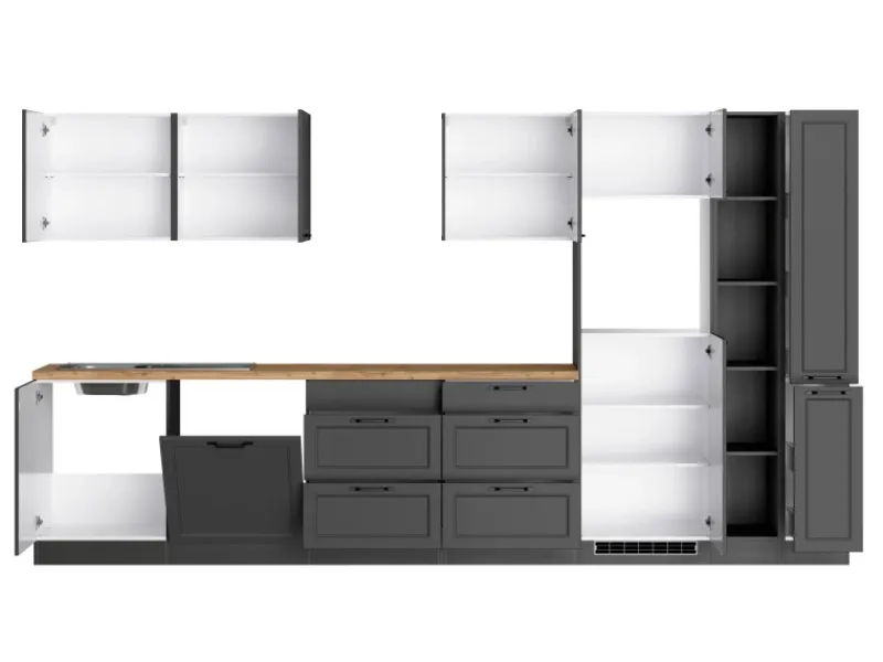 Held Möbel Küchenschränke|Einbauküchen<Held Küchen Küchenzeile Kempten 360 cm Grau/Graphit ohne E-Geräte