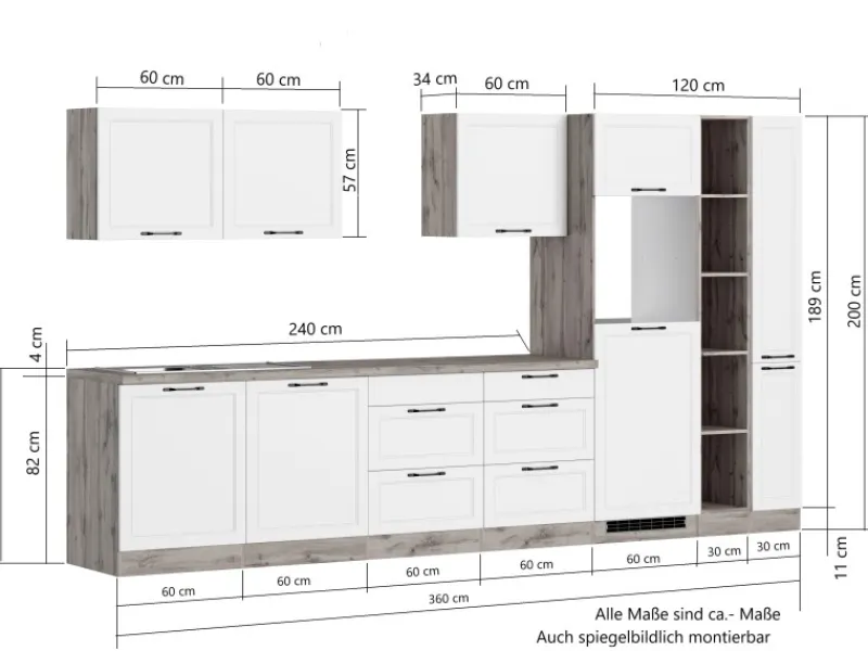 Held Möbel Küchenschränke|Einbauküchen<Held Küchen Küchenzeile Kempten 360 cm Grau/Graphit ohne E-Geräte