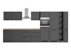 Held Möbel Held Küchen Küchenzeile Kempten 420 cm Grau/Graphit mit E-Geräten Induktion< Kochfelder|Herde
