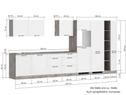 Held Möbel Held Küchen Küchenzeile Kempten 420 cm Grau/Graphit mit E-Geräten Induktion< Kochfelder|Herde