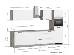 Held Möbel Held Küchen Küchenzeile Kempten 300 cm Weiß/Wotan mit E-Geräten Induktion< Kühlschränke|Einbauküchen