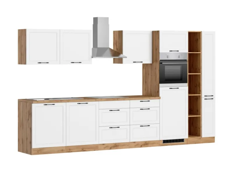 Held Möbel Held Küchen Küchenzeile Kempten 360 cm Weiß/Wotan mit E-Geräten Induktion< Einbauküchen