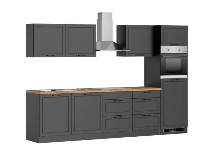 New Held Möbel Held Küchen Küchenzeile Kempten 300 cm Grau/Graphit mit E-Geräte