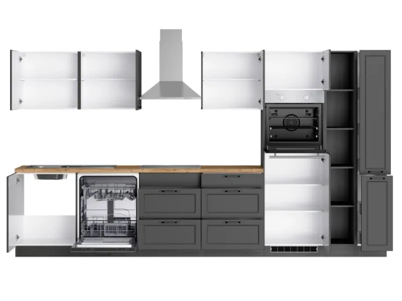 Discount Held Möbel Held Küchen Küchenzeile Kempten 360 cm Grau/Graphit mit E-Geräte