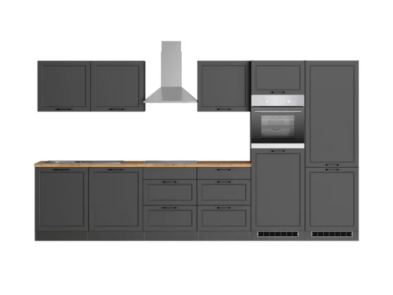 Online Held Möbel Held Küchen Küchenzeile Kempten 360 cm Grau/Graphit mit E-Geräten autark Indukt.