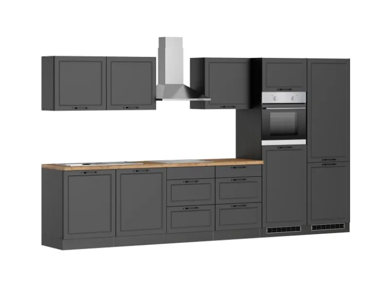 Online Held Möbel Held Küchen Küchenzeile Kempten 360 cm Grau/Graphit mit E-Geräten autark Indukt.