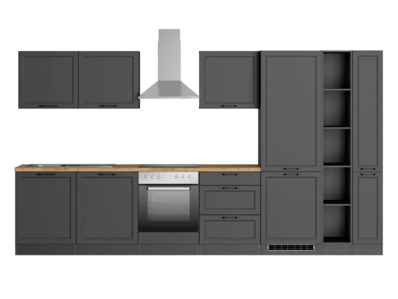 Outlet Held Möbel Held Küchen Küchenzeile Kempten 360 cm mit E-Geräten Graphit/Grau
