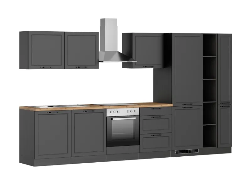 Outlet Held Möbel Held Küchen Küchenzeile Kempten 360 cm mit E-Geräten Graphit/Grau