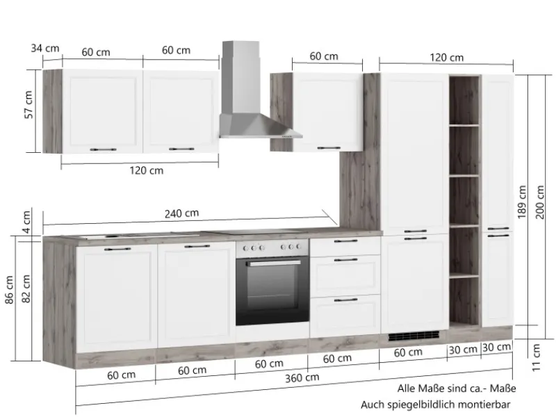 Outlet Held Möbel Held Küchen Küchenzeile Kempten 360 cm mit E-Geräten Graphit/Grau
