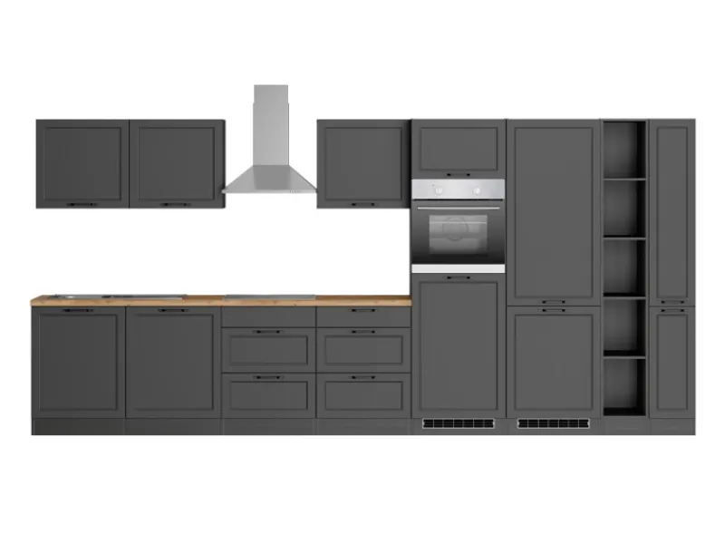 Held Möbel Held Küchen Küchenzeile Kempten 420 cm Grau/Graphit mit E-Geräte< Kühlschränke|Einbauküchen