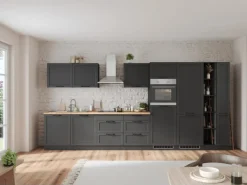 Held Möbel Held Küchen Küchenzeile Kempten 420 cm Grau/Graphit mit E-Geräte< Kühlschränke|Einbauküchen