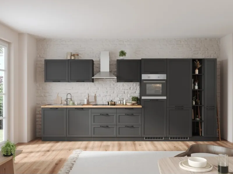 Held Möbel Held Küchen Küchenzeile Kempten 420 cm Grau/Graphit mit E-Geräte< Kühlschränke|Einbauküchen