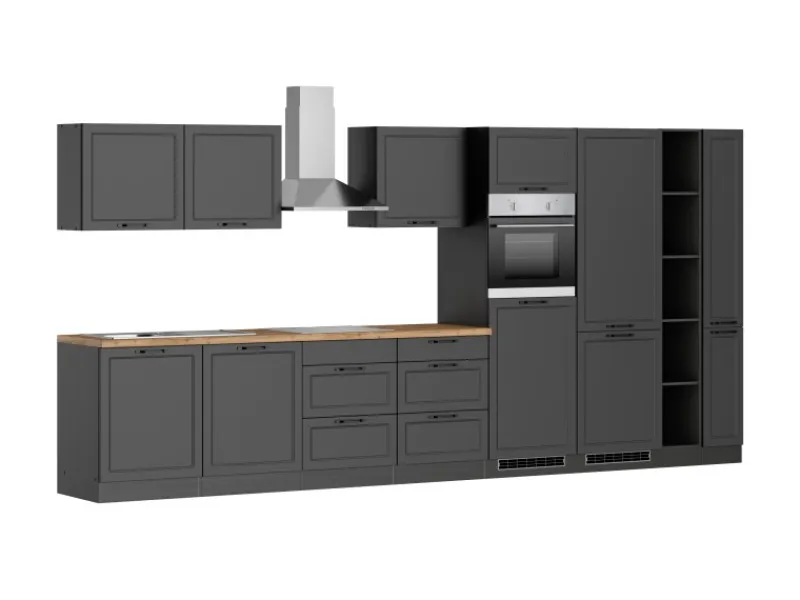 Held Möbel Held Küchen Küchenzeile Kempten 420 cm Grau/Graphit mit E-Geräte< Kühlschränke|Einbauküchen