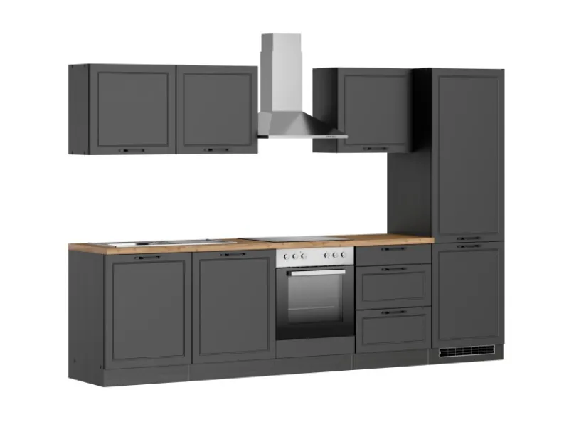 Best Held Möbel Held Küchen Küchenzeile Kempten 300 cm mit E-Geräten Graphit/Grau