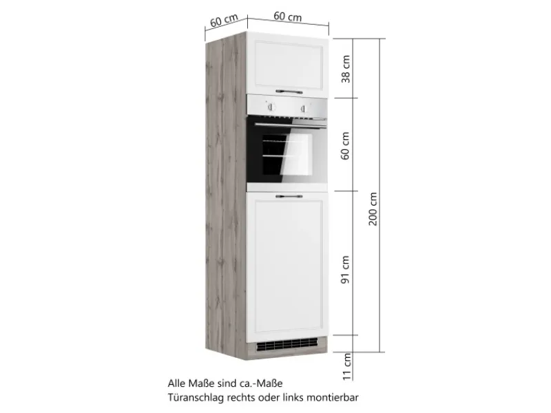 Held Möbel Küchenschränke<Held Küchen Ofen-Umbauschrank Kempten 60 cm Weiß/Wotan