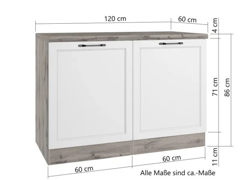 Best Held Möbel Held Küchen Spülenschrank Kempten 120 cm Weiß/Wotan 2 Türen