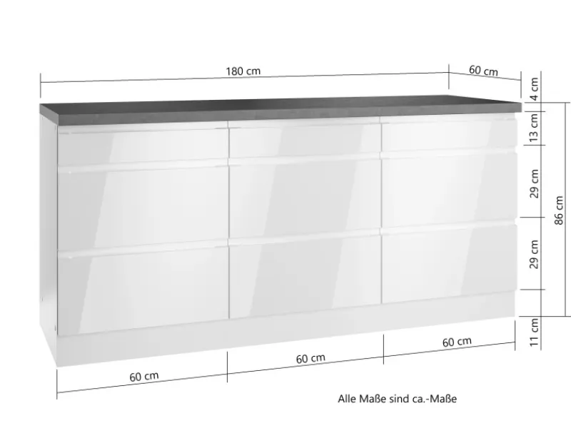 Held Möbel Küchenschränke<Held Küchen Unterschrank Gera 180 cm Weiß/Beton