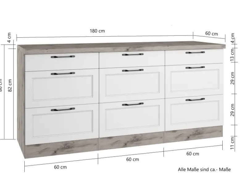 Held Möbel Held Küchen Unterschrank Kempten 180 cm Weiß/Wotan< Küchenschränke