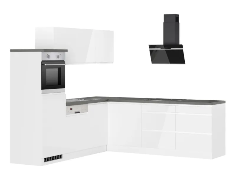 Online Held Möbel Held Küchen Winkelküche Gera 240 cm Weiß/Beton mit E-Geräten autark