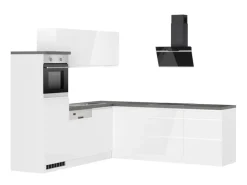 Held Möbel Held Küchen Winkelküche Gera 240 cm Weiß/Beton mit E-Geräten /autark Induktion< Winkelküchen|Kochfelder