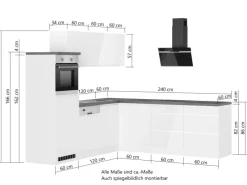 Held Möbel Held Küchen Winkelküche Gera 240 cm Weiß/Beton mit E-Geräten /autark Induktion< Winkelküchen|Kochfelder