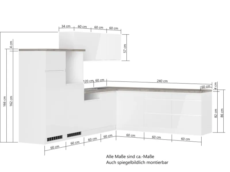 Online Held Möbel Held Küchen Winkelküche Gera 300 cm Weiß/Wotan ohne E-Geräte