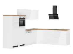 Held Möbel Held Küchen Winkelküche Gera 300 cm Weiß/Wotan mit E-Geräten Induktion< Winkelküchen|Gefrierschränke