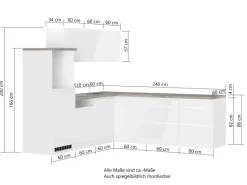 Outlet Held Möbel Held Küchen Winkelküche Gera 240 cm Weiß/Wotan ohne E-Geräte