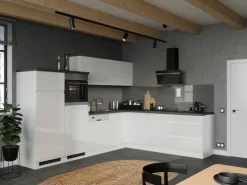 Discount Held Möbel Held Küchen Winkelküche Gera 300 cm Weiß/Beton mit E-Geräte